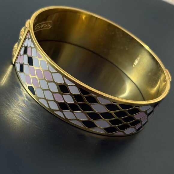 Coach Gold-Tone Purple Enamel Snake Print Bangle Bracelet Jewelry - Picture 10 of 11